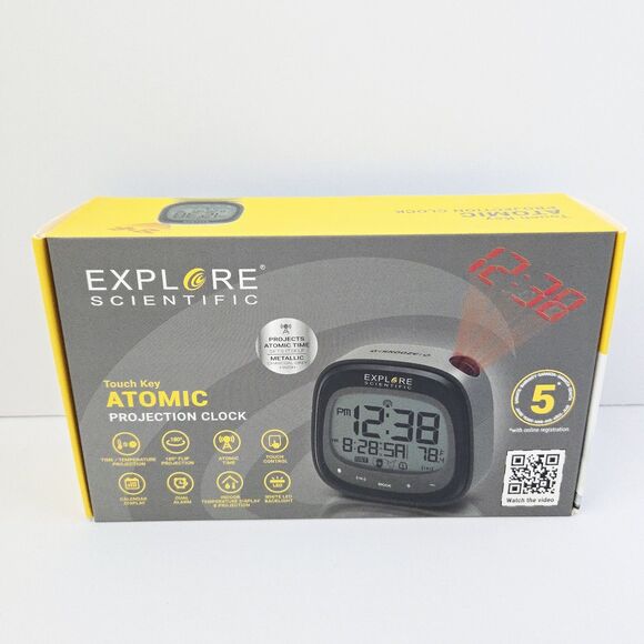Explore Scientific Atomic Projection Clock Touch Key Metallic Grey Finish - Picture 1 of 9